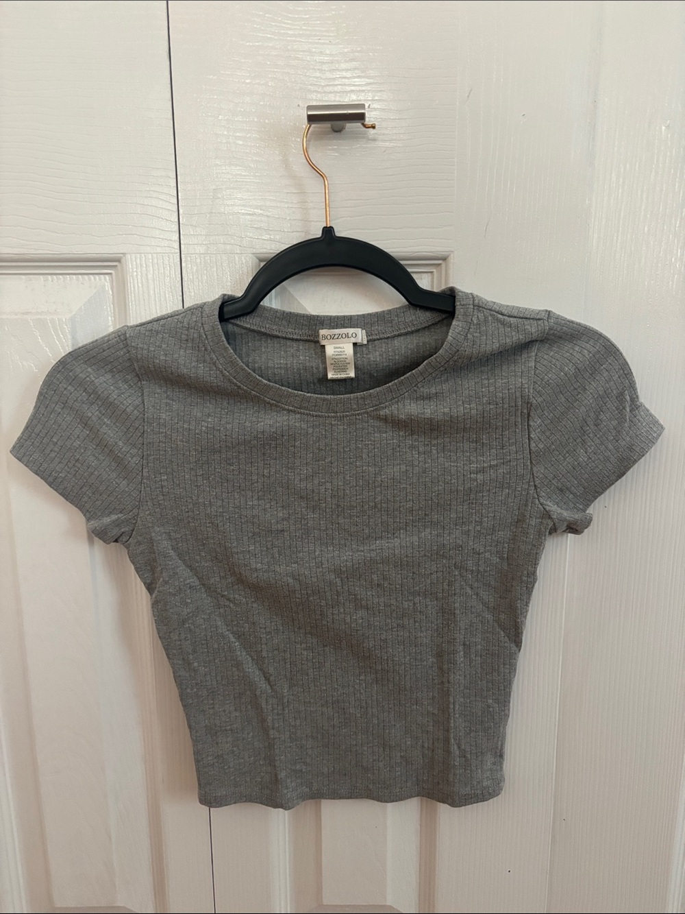 Gray Ribbed Crop Tee